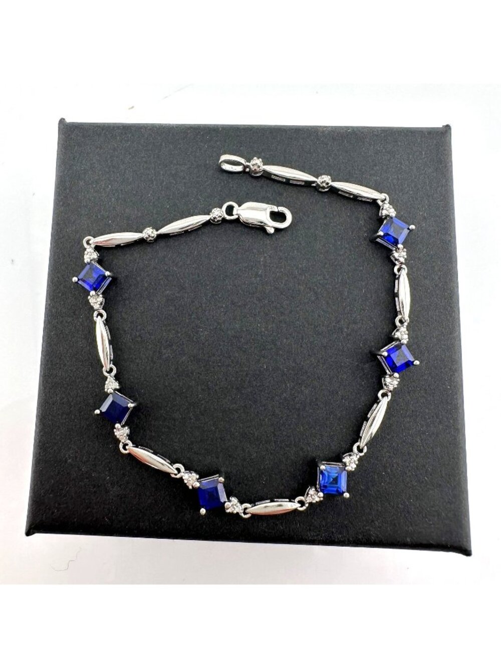 3.10 Carat Lab Created Sapphire Bracelet with Diamond Accent